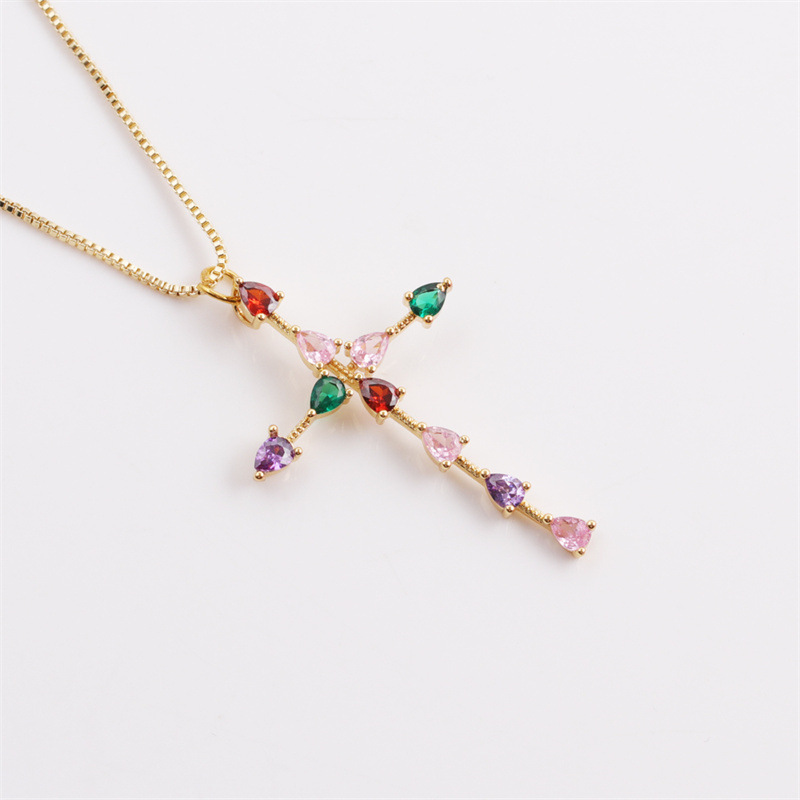 Fashion Cross Copper Inlay Zircon Pendant Necklace 1 Piece