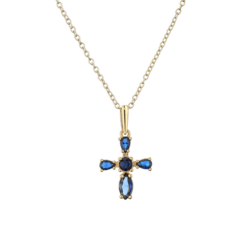 Fashion Cross Copper Inlay Zircon Pendant Necklace 1 Piece