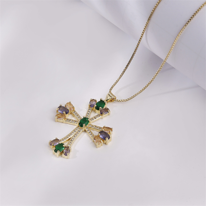 Fashion Cross Copper Inlay Zircon Pendant Necklace 1 Piece