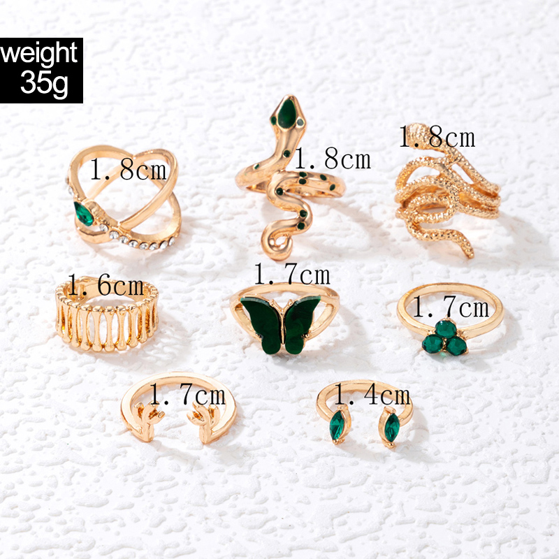 Fashion Snake Butterfly Alloy Plating Rhinestones Womenu0027S Rings 8 Pieces