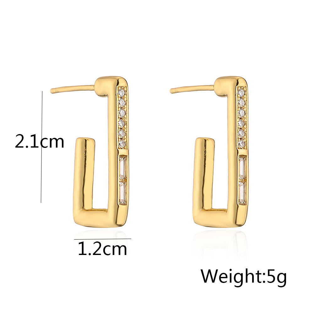 Fashion Square Copper Gold Plated Zircon Ear Studs 1 Pair