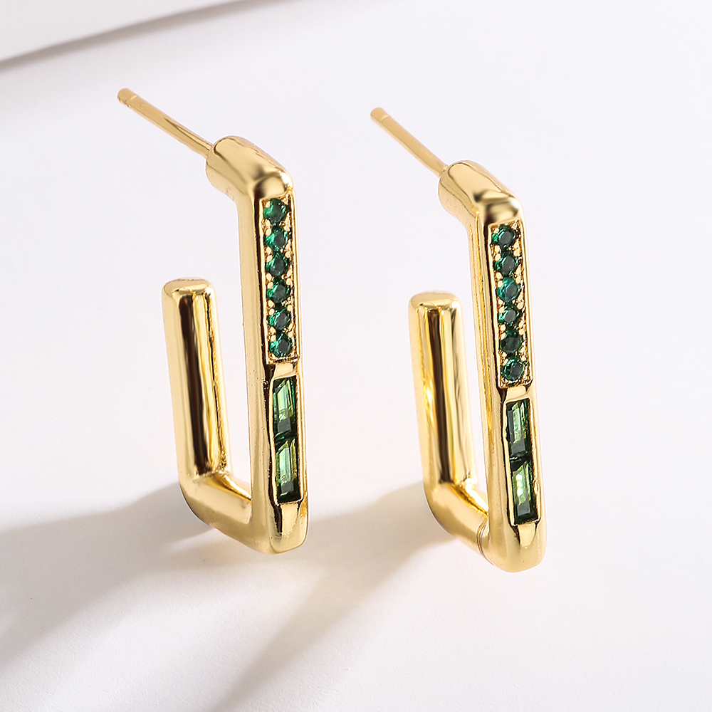 Fashion Square Copper Gold Plated Zircon Ear Studs 1 Pair