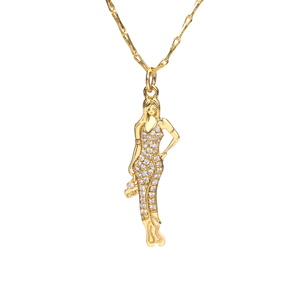 Simple Style Portrait Copper Gold Plated Zircon Pendant Necklace 1 Piece