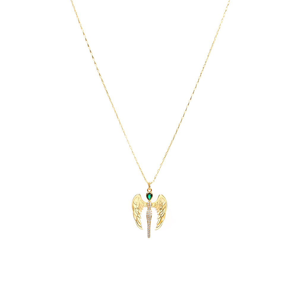 Simple Style Angel Wings Copper Gold Plated Zircon Pendant Necklace 1 Piece
