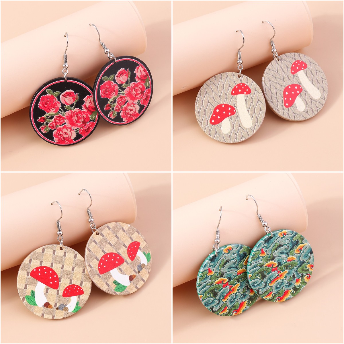 Retro Flower Mushroom Acetic acid sheets Womenu0027S Drop Earrings 1 Pair