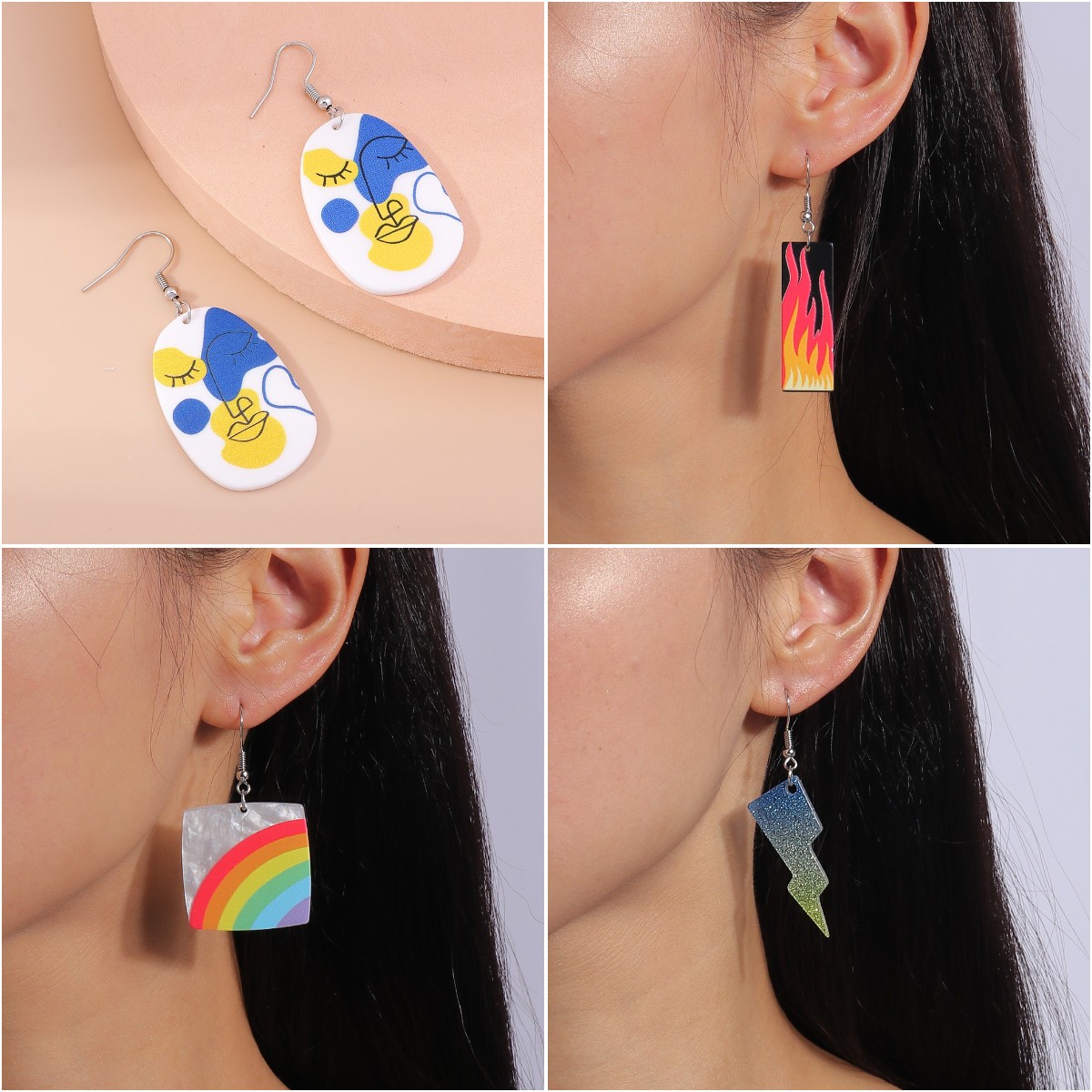 Fashion Rainbow Lightning Arylic Womenu0027S Earrings 1 Pair