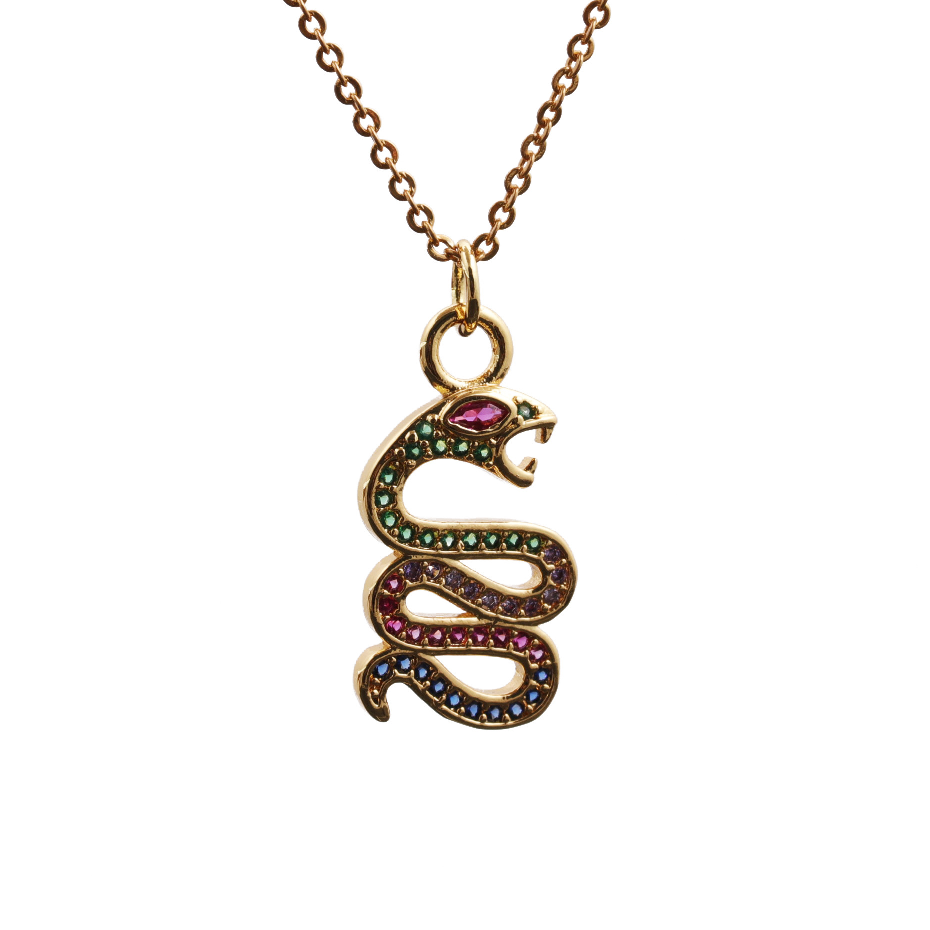 Fashion Snake Copper Plating Zircon Pendant Necklace