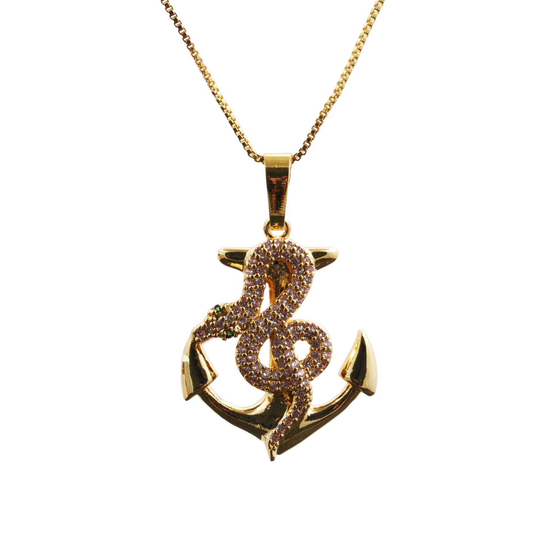 Fashion Snake Copper Plating Zircon Pendant Necklace