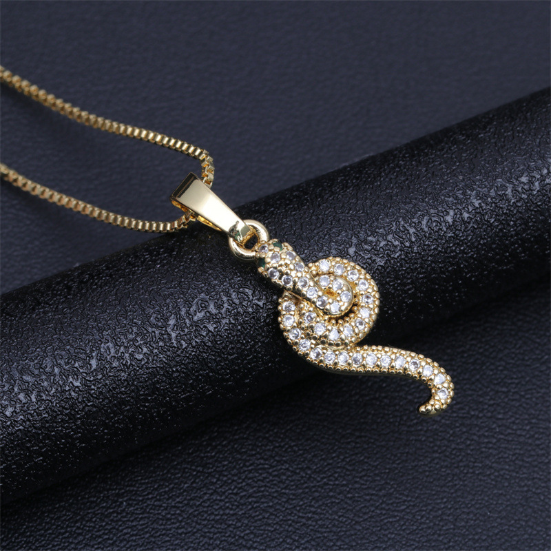 Fashion Snake Copper Plating Zircon Pendant Necklace