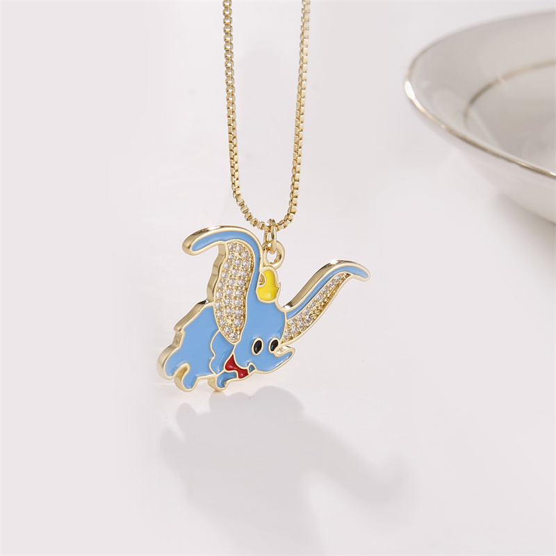 Cute Elephant Copper Enamel Zircon Pendant Necklace 1 Piece