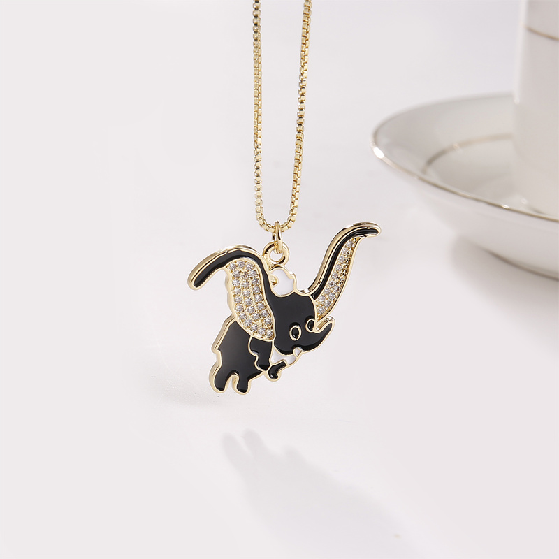 Cute Elephant Copper Enamel Zircon Pendant Necklace 1 Piece