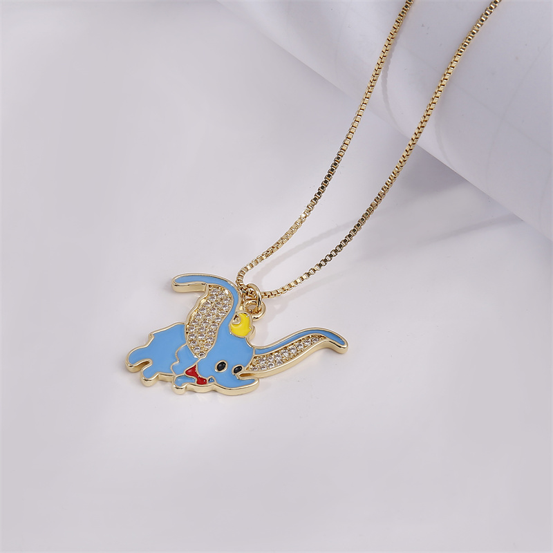 Cute Elephant Copper Enamel Zircon Pendant Necklace 1 Piece