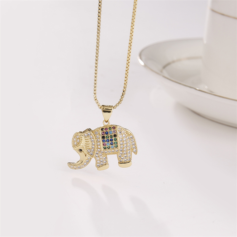 Cute Elephant Copper Enamel Zircon Pendant Necklace 1 Piece