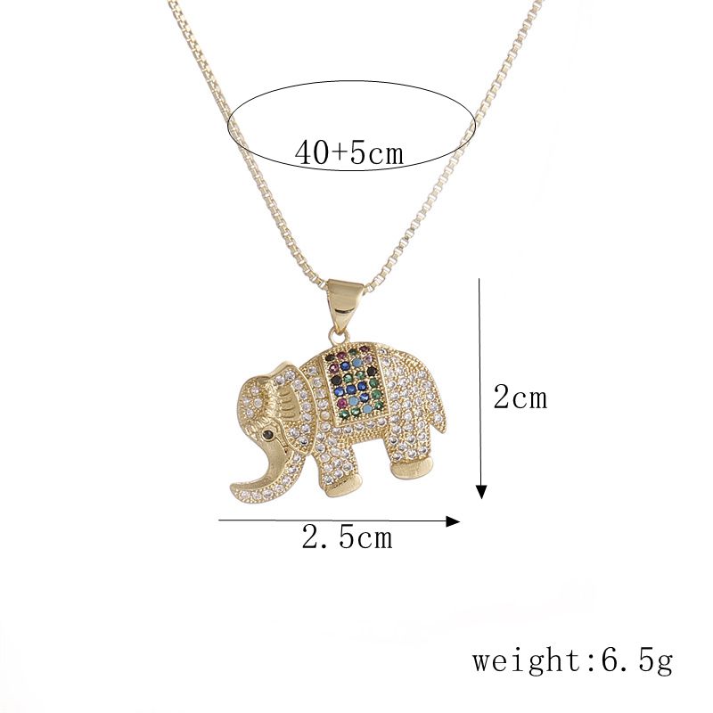 Cute Elephant Copper Enamel Zircon Pendant Necklace 1 Piece