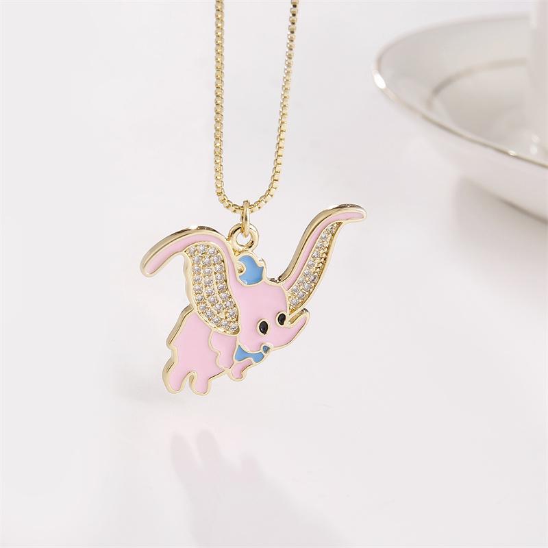 Cute Elephant Copper Enamel Zircon Pendant Necklace 1 Piece