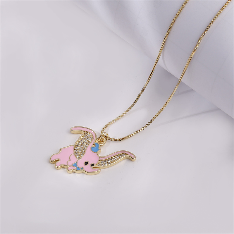 Cute Elephant Copper Enamel Zircon Pendant Necklace 1 Piece