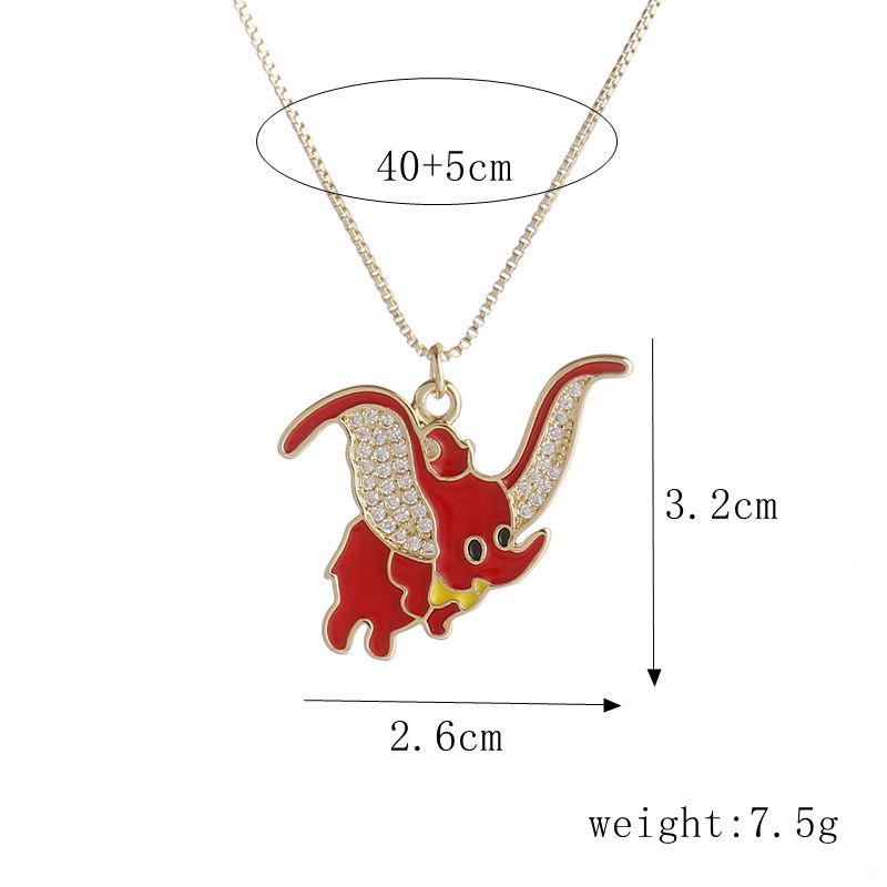 Cute Elephant Copper Enamel Zircon Pendant Necklace 1 Piece