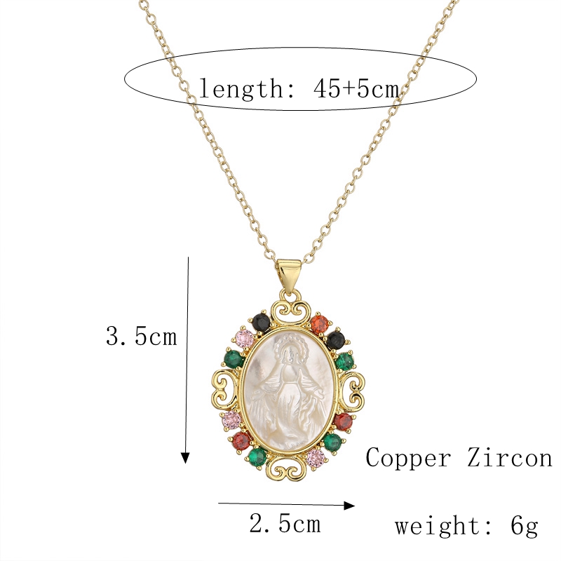 Retro Portrait Copper Gold Plated Zircon Pendant Necklace 1 Piece