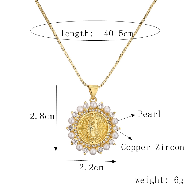 Retro Portrait Copper Gold Plated Zircon Pendant Necklace 1 Piece