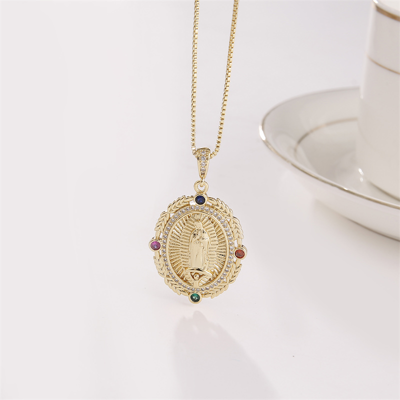 Retro Portrait Copper Gold Plated Zircon Pendant Necklace 1 Piece