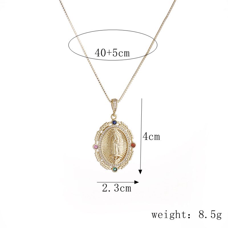 Retro Portrait Copper Gold Plated Zircon Pendant Necklace 1 Piece
