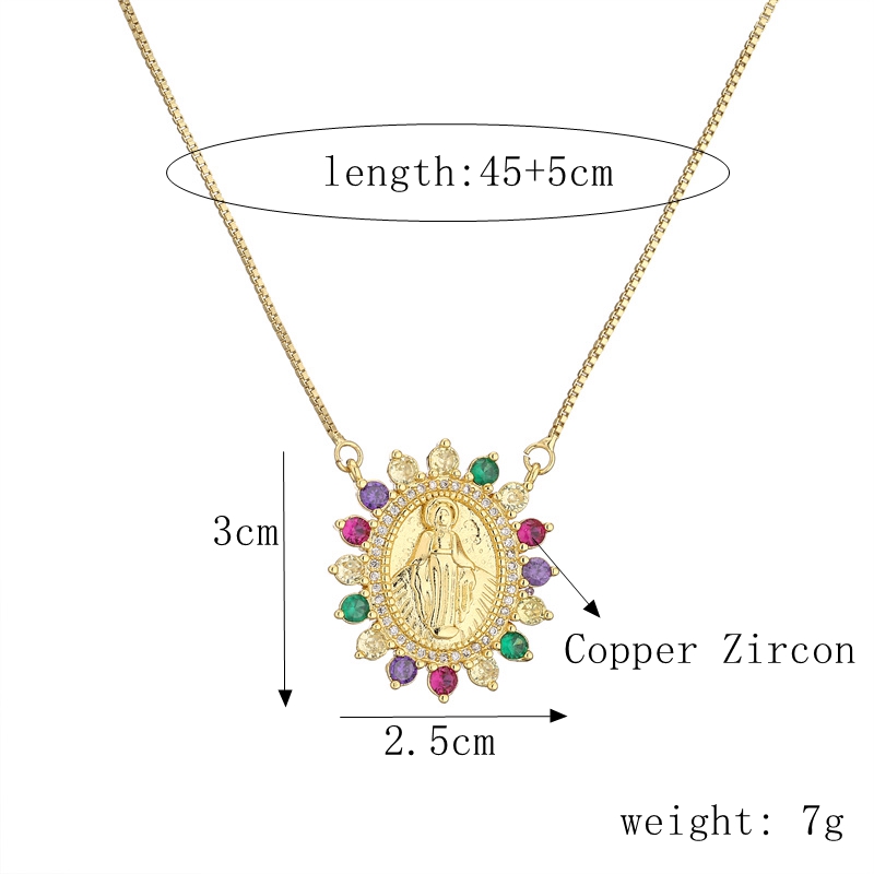 Retro Portrait Copper Gold Plated Zircon Pendant Necklace 1 Piece