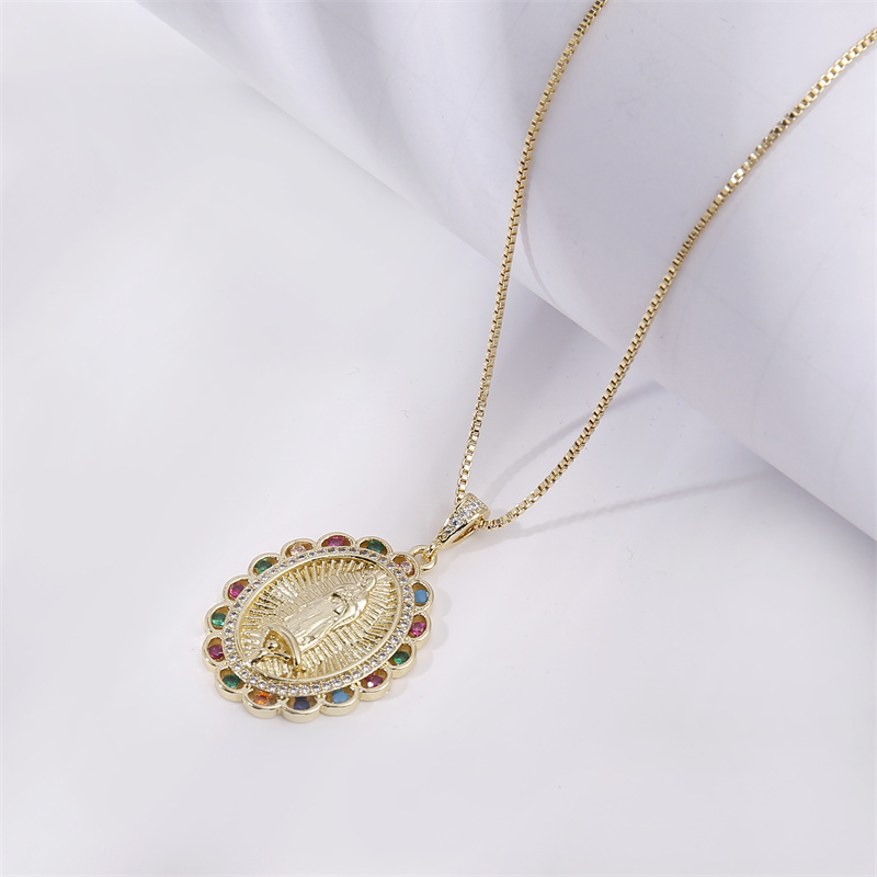 Retro Portrait Copper Gold Plated Zircon Pendant Necklace 1 Piece