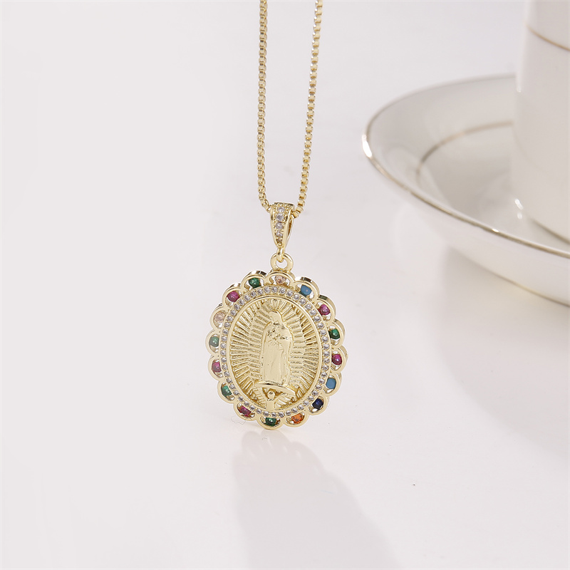 Retro Portrait Copper Gold Plated Zircon Pendant Necklace 1 Piece
