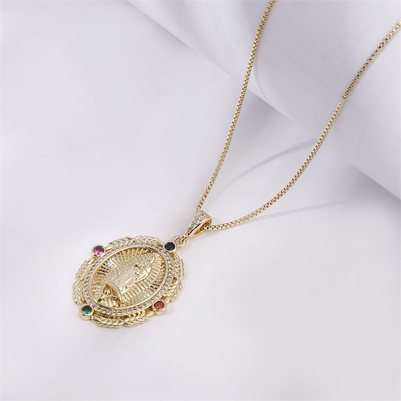 Retro Portrait Copper Gold Plated Zircon Pendant Necklace 1 Piece