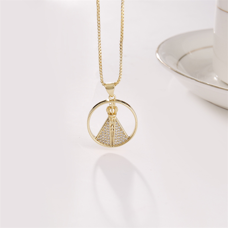 Retro Portrait Copper Gold Plated Zircon Pendant Necklace 1 Piece