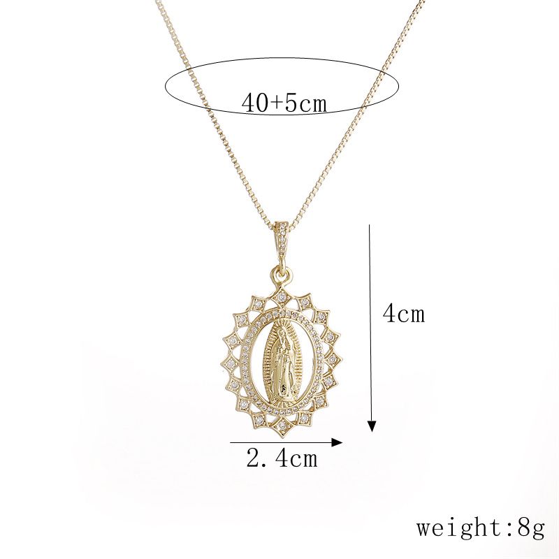 Retro Portrait Copper Gold Plated Zircon Pendant Necklace 1 Piece