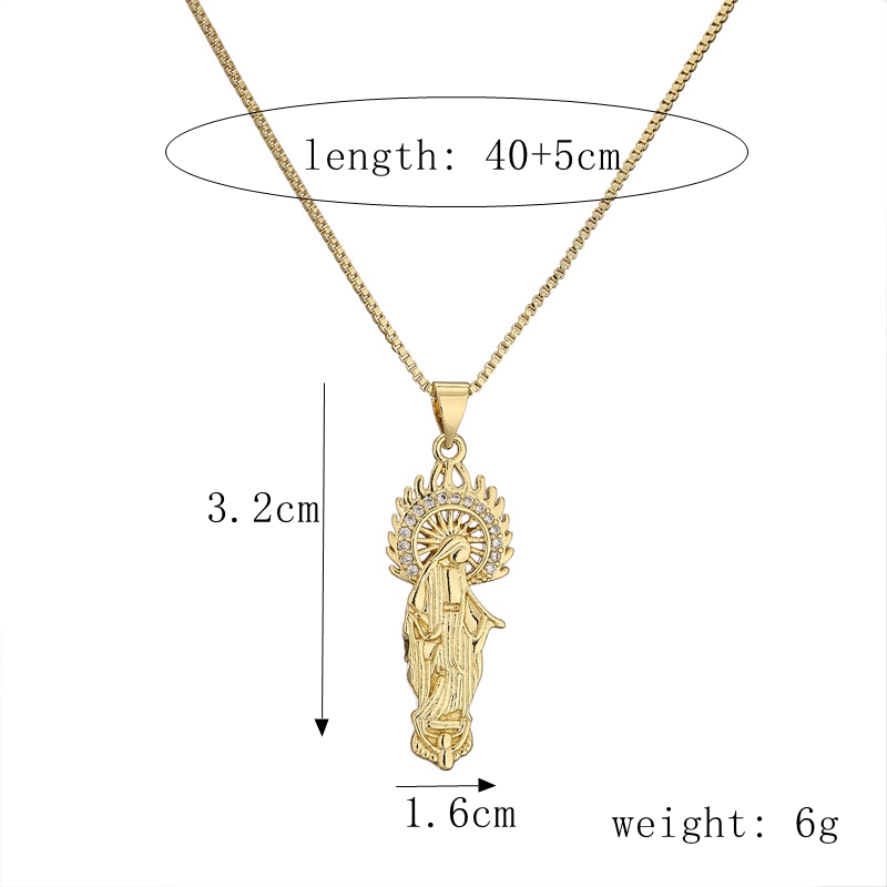 Retro Portrait Copper Gold Plated Zircon Pendant Necklace 1 Piece