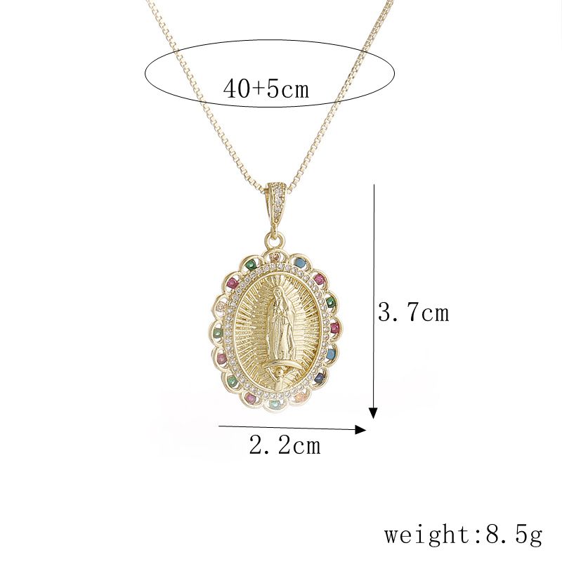Retro Portrait Copper Gold Plated Zircon Pendant Necklace 1 Piece