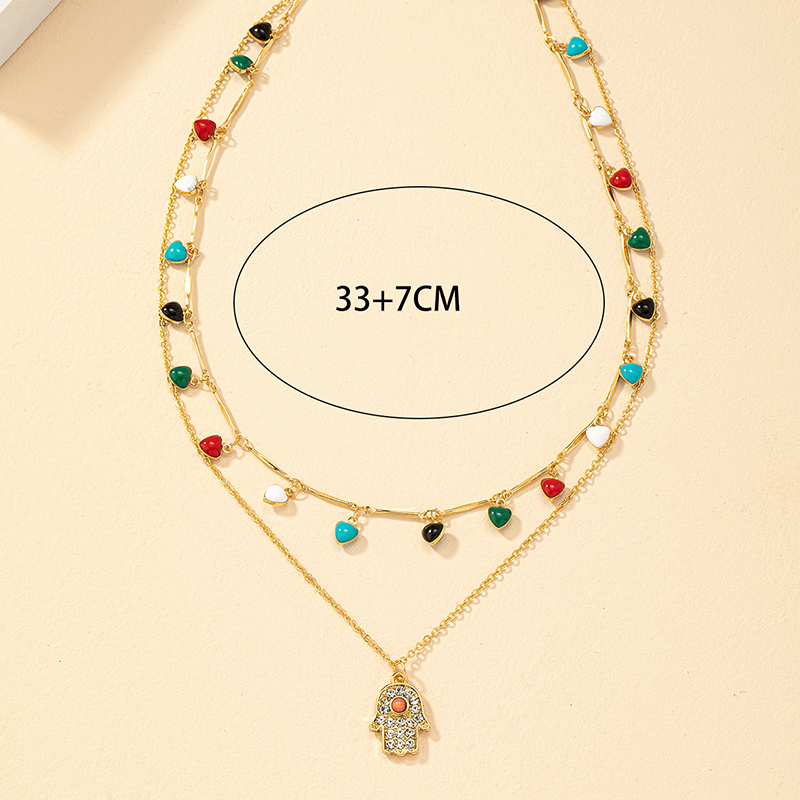 Retro Hand Heart Shape Alloy Enamel Rhinestones Womenu0027S Necklace