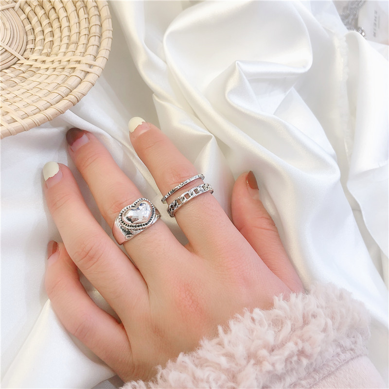 Fashion Heart Shape Alloy Womenu0027S Open Ring 2 Pieces