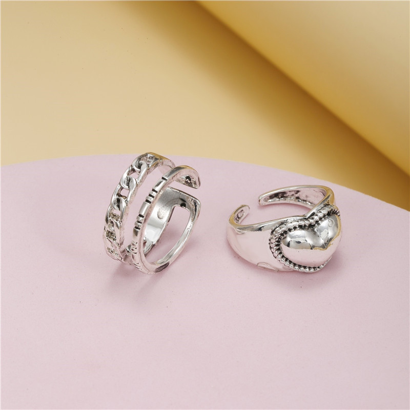 Fashion Heart Shape Alloy Womenu0027S Open Ring 2 Pieces