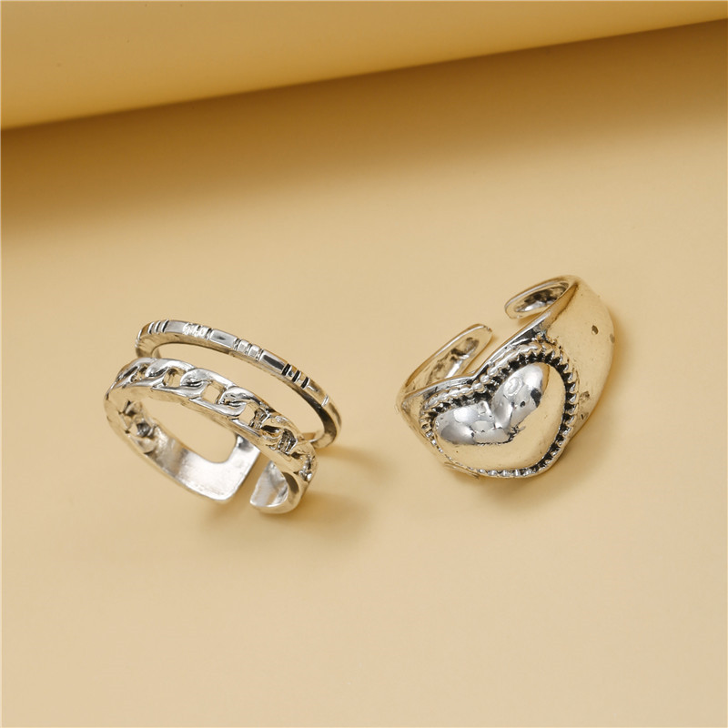 Fashion Heart Shape Alloy Womenu0027S Open Ring 2 Pieces