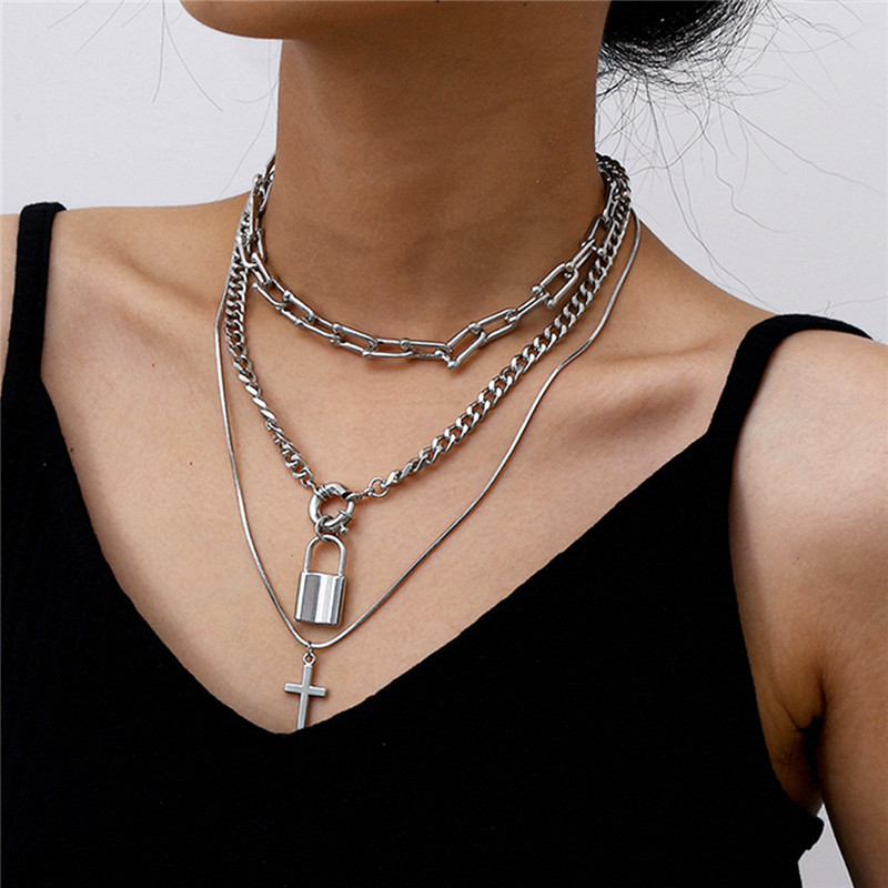 Fashion Cross Lock Alloy Layered Womenu0027S Necklace