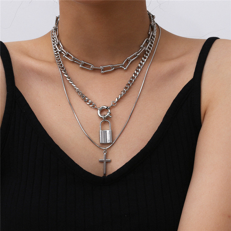 Fashion Cross Lock Alloy Layered Womenu0027S Necklace