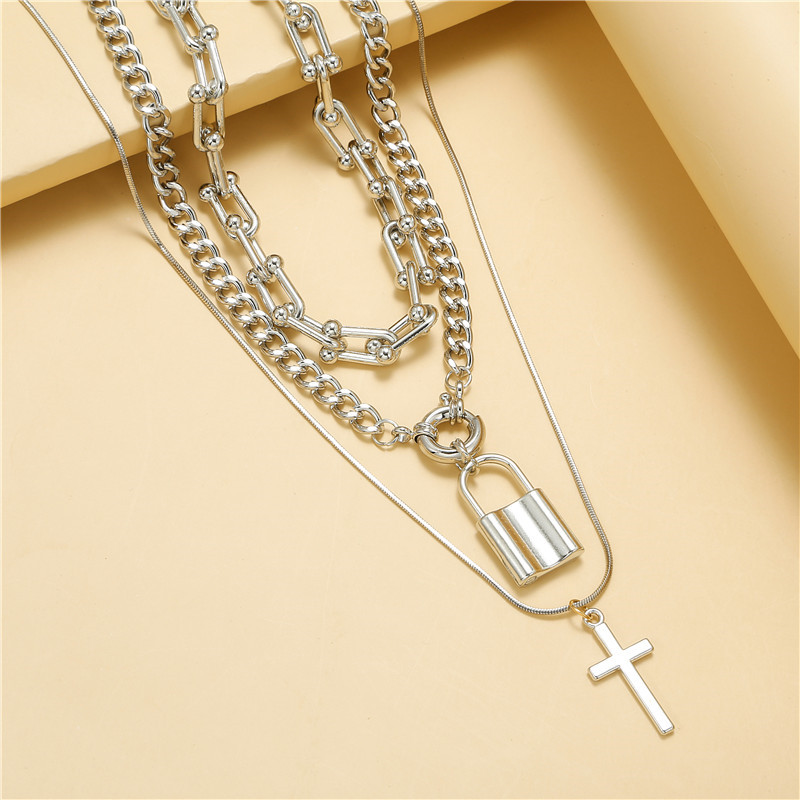 Fashion Cross Lock Alloy Layered Womenu0027S Necklace