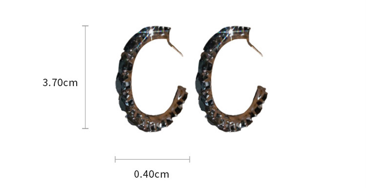 Retro C Shape Copper Inlay Zircon Ear Studs 1 Pair