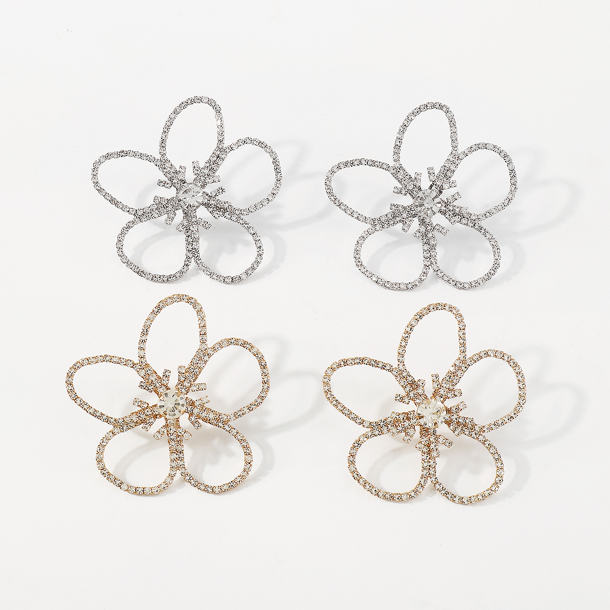 Glam Flower Alloy Inlay Rhinestones Ear Studs 1 Pair