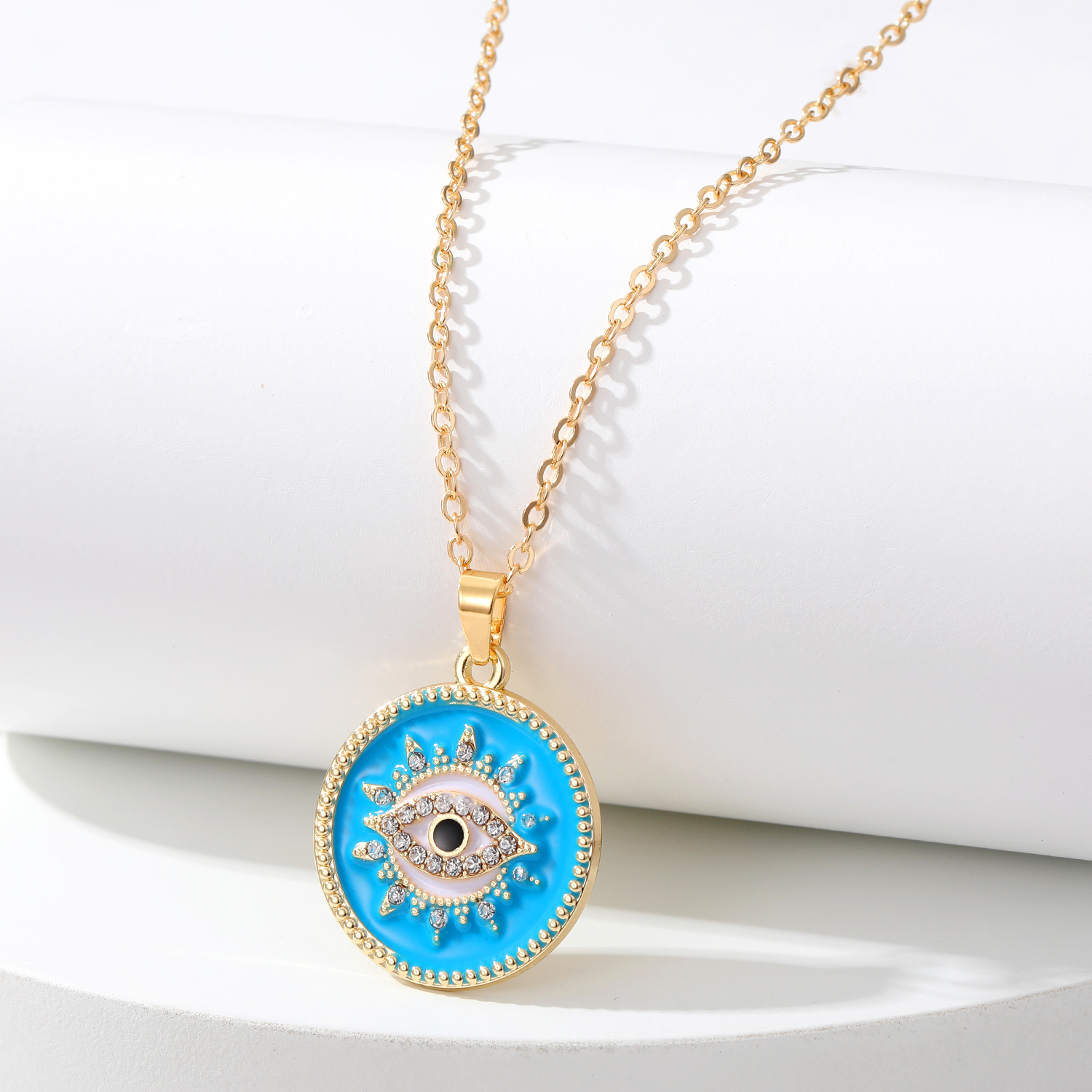 Vintage Style Round Devilu0027S Eye Alloy Enamel Rhinestones Womenu0027S Pendant Necklace 1 Piece