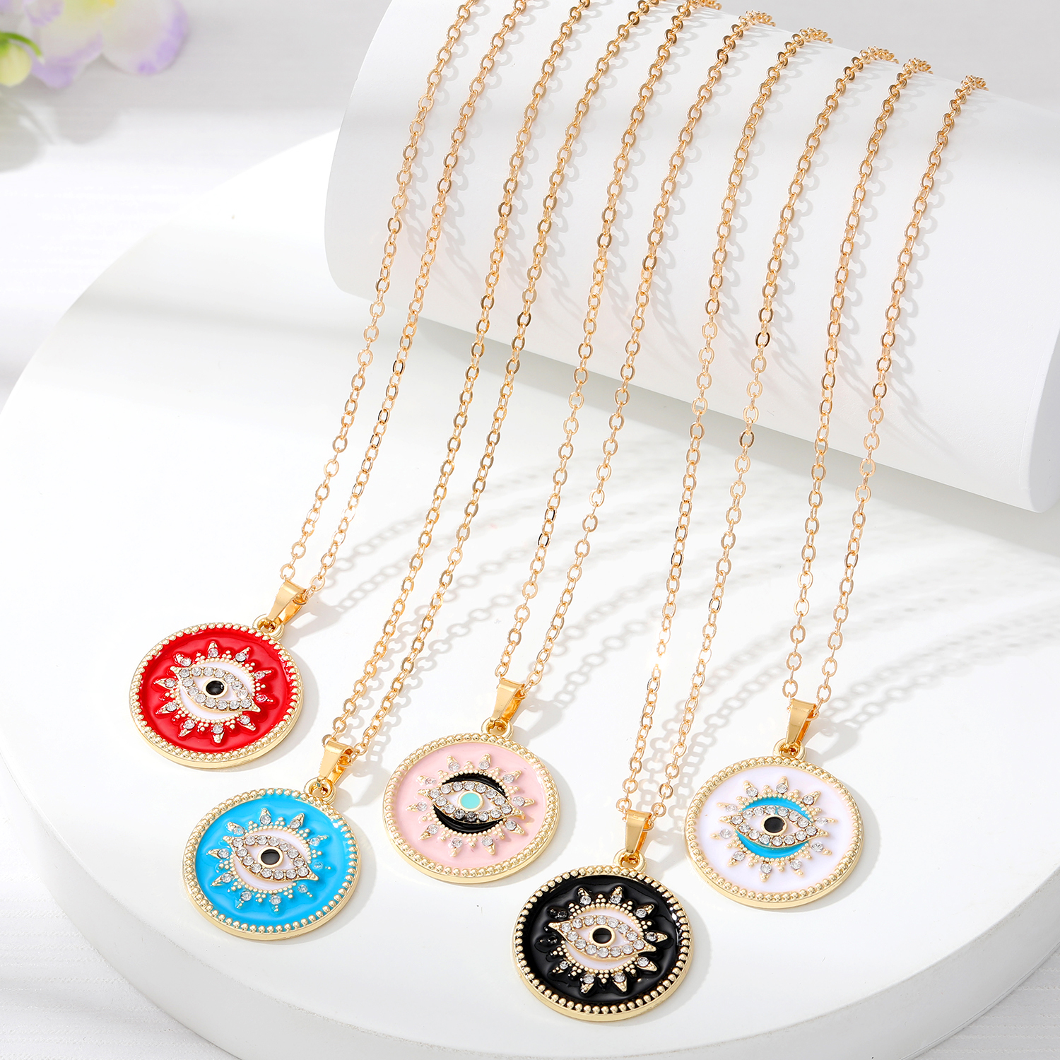 Vintage Style Round Devilu0027S Eye Alloy Enamel Rhinestones Womenu0027S Pendant Necklace 1 Piece