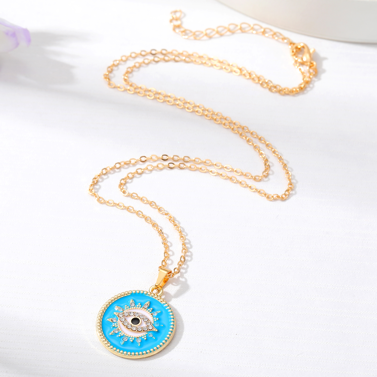 Vintage Style Round Devilu0027S Eye Alloy Enamel Rhinestones Womenu0027S Pendant Necklace 1 Piece