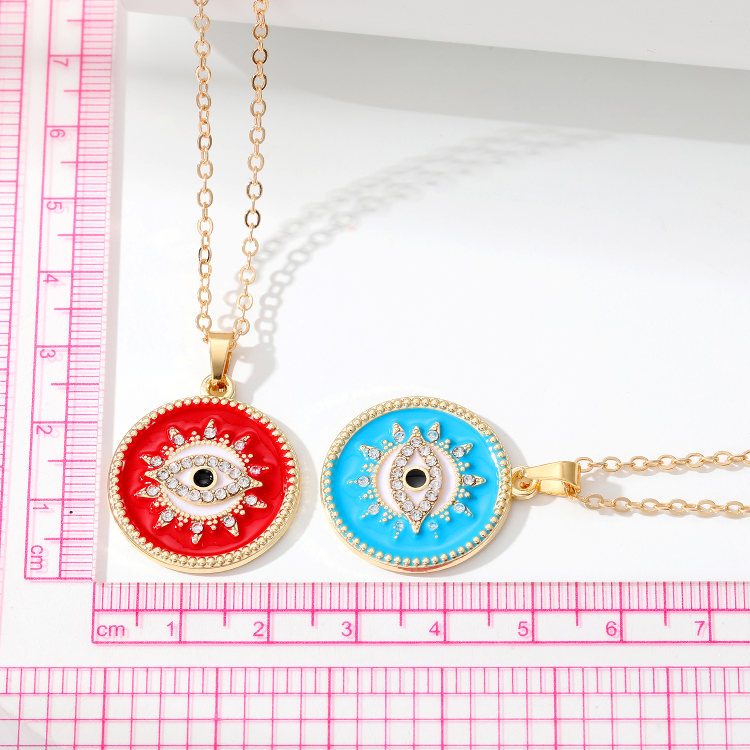 Vintage Style Round Devilu0027S Eye Alloy Enamel Rhinestones Womenu0027S Pendant Necklace 1 Piece