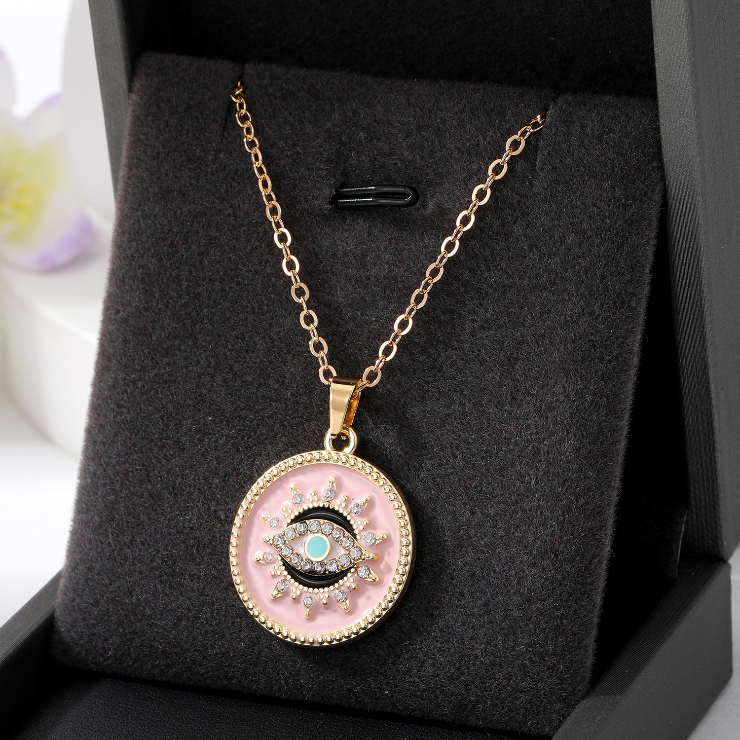 Vintage Style Round Devilu0027S Eye Alloy Enamel Rhinestones Womenu0027S Pendant Necklace 1 Piece