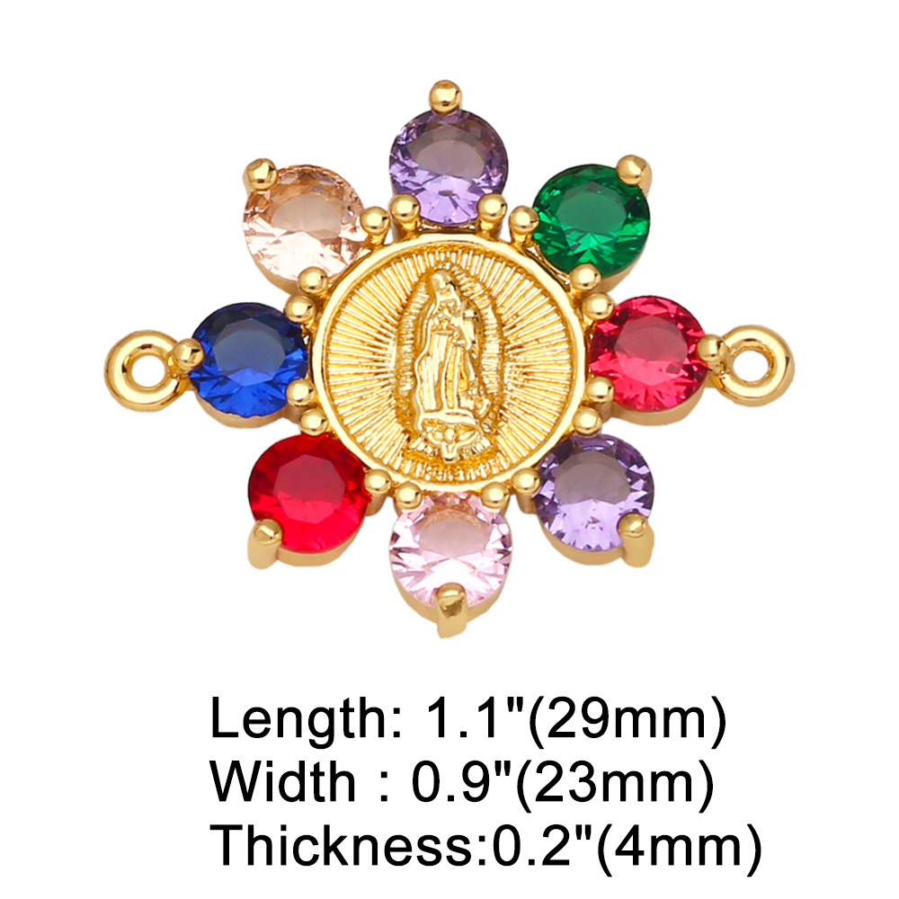 Fashion Virgin Mary Flower Copper Gold Plated Zircon Jewelry Accessories 1 Piece