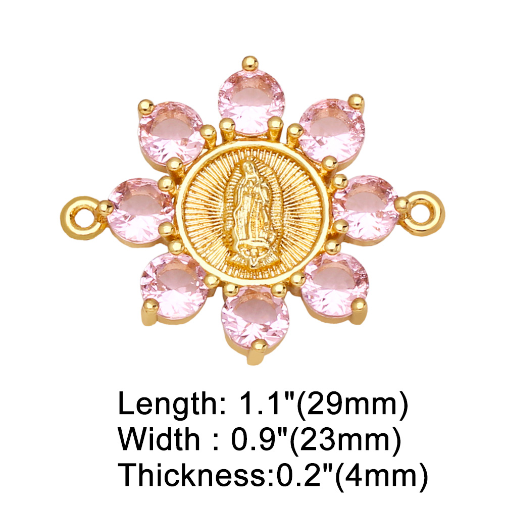 Fashion Virgin Mary Flower Copper Gold Plated Zircon Jewelry Accessories 1 Piece