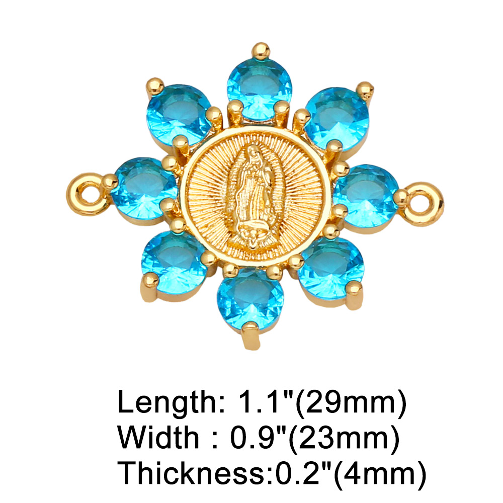 Fashion Virgin Mary Flower Copper Gold Plated Zircon Jewelry Accessories 1 Piece